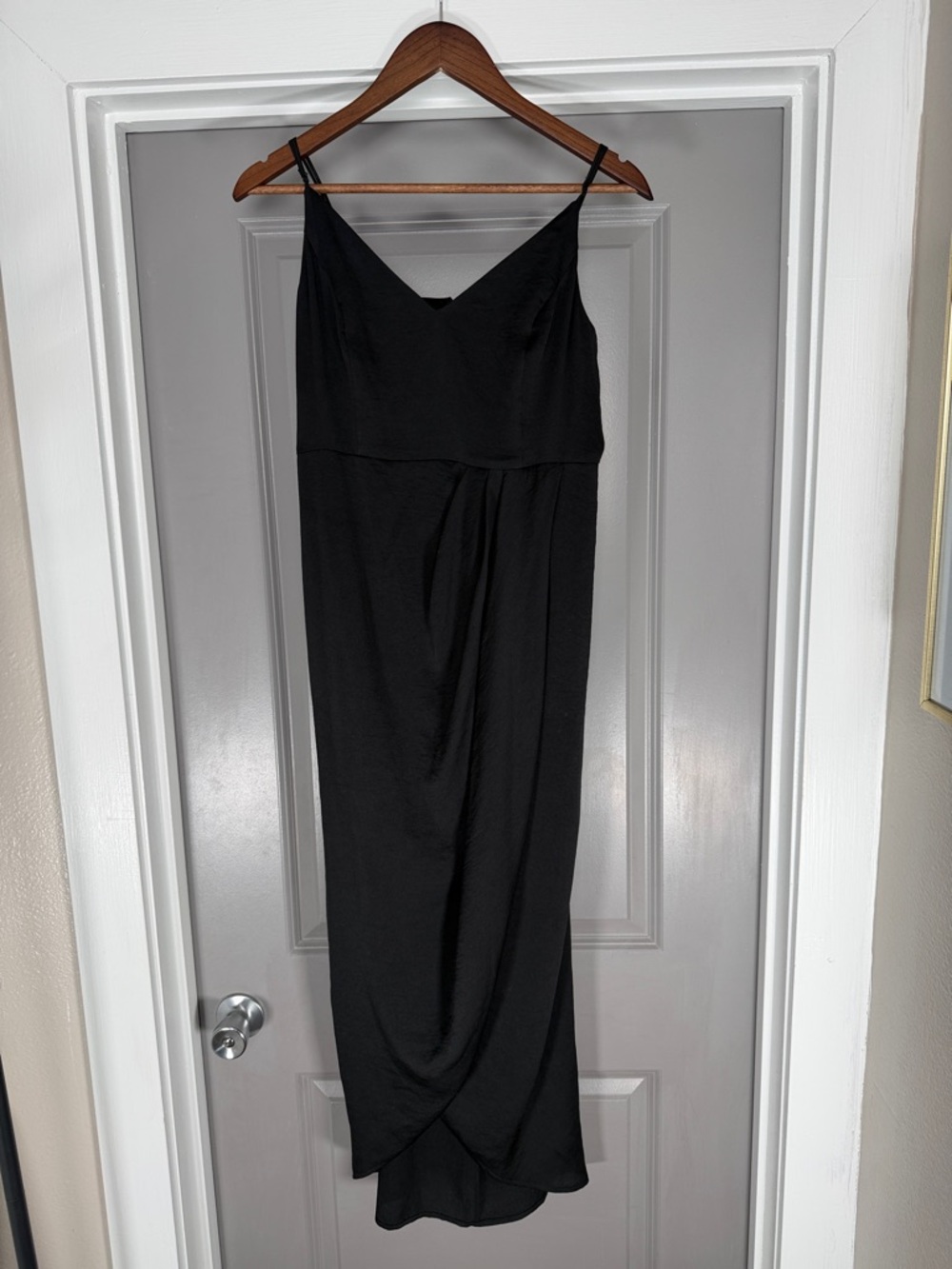 Express Black Midi Slip Dress with Draped Front